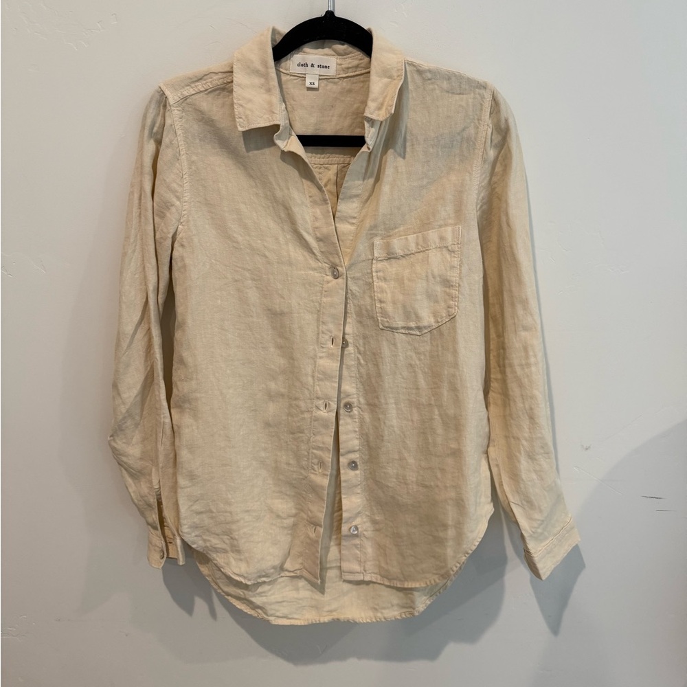 Cloth & Stone Light Tan Casual Button-Down Shirt Womens XS Linen Coastal Beachy